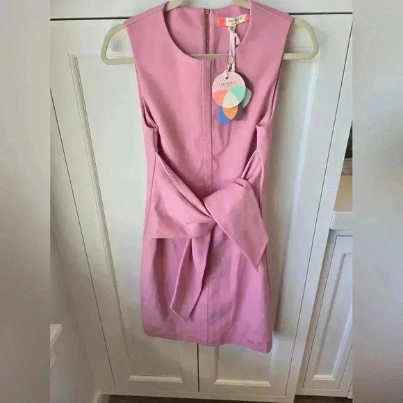 COPY - NWT $229 Ted Baker Papron Tie Front Dress-Pink-(Ted Baker Size 1) - Picture 3 of 13